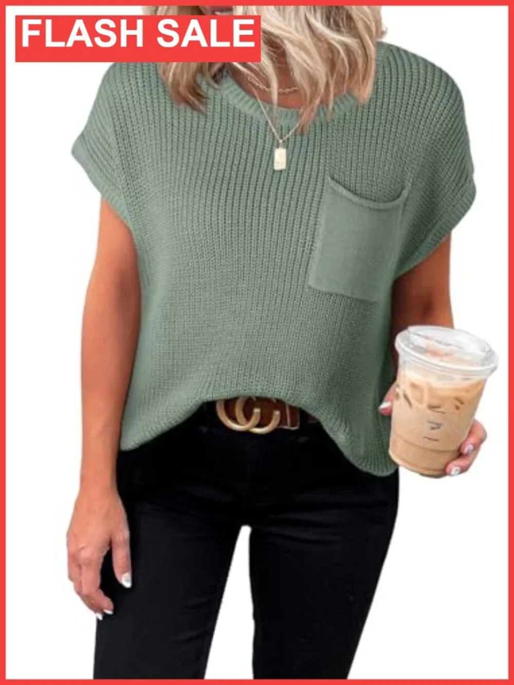 Short Sleeve Tunic Sweater Business Casual Knit Top Loose Fit Pullover